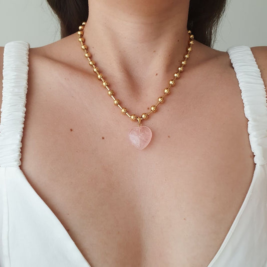 Rose Pink Crystal Heart Pendant Necklace