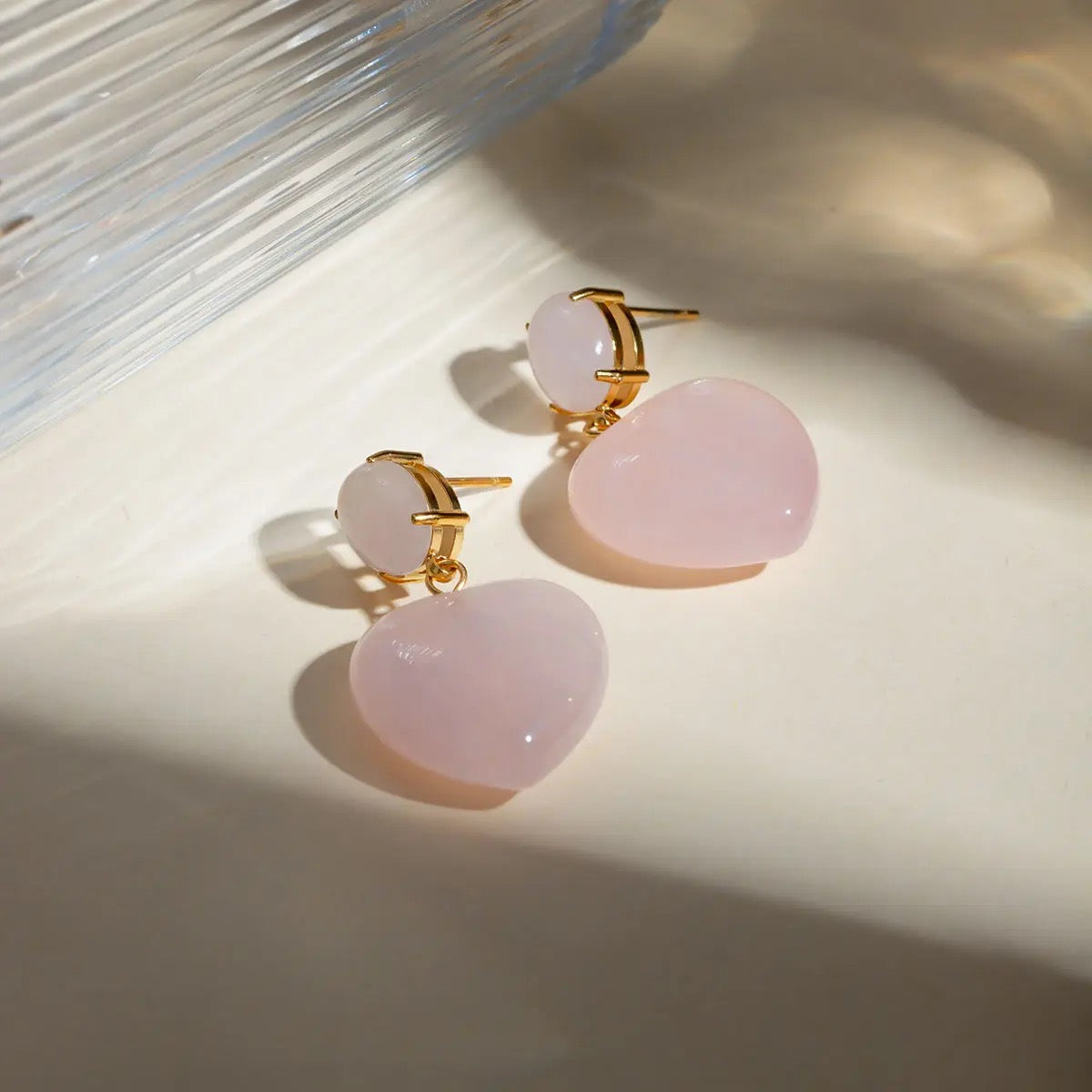Rose Pink Crystal Heart Earrings