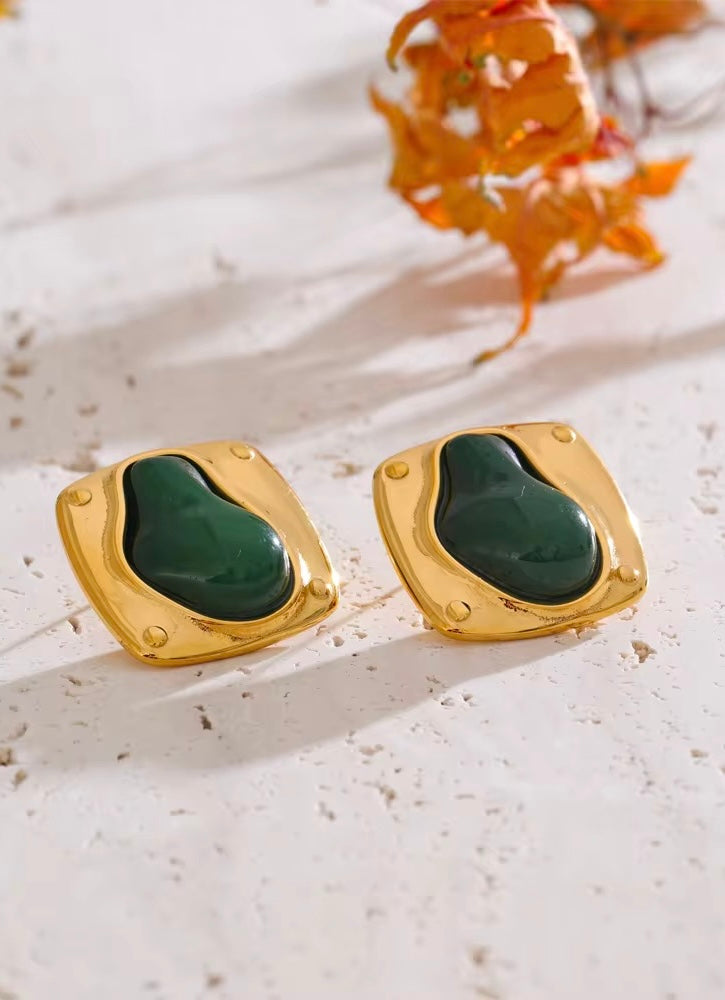 Green Stone Ear Studs