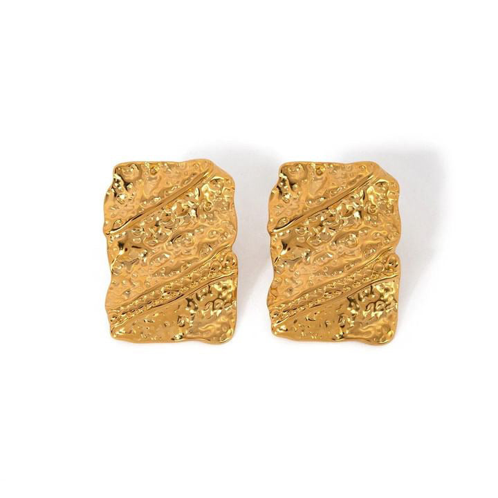 18k Gold Plated Hammer Rectangle Stud Earrings