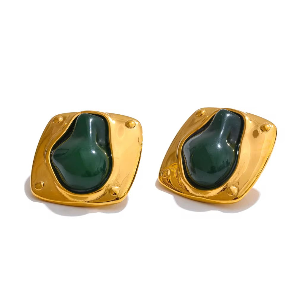Green Stone Ear Studs