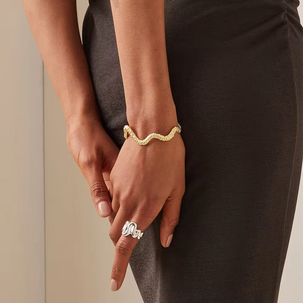HAMMERED WAVE OPEN CUFF BANGLES