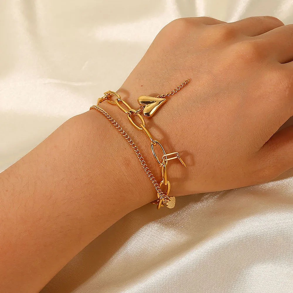 Dual Layer Heart Charm Bracelet