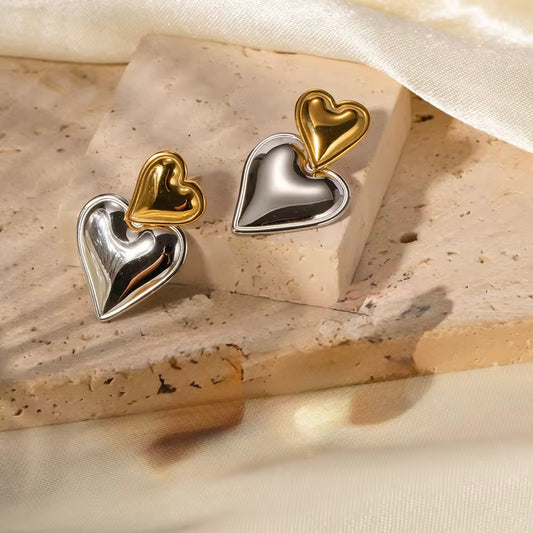 Two Tone Heart Earrings