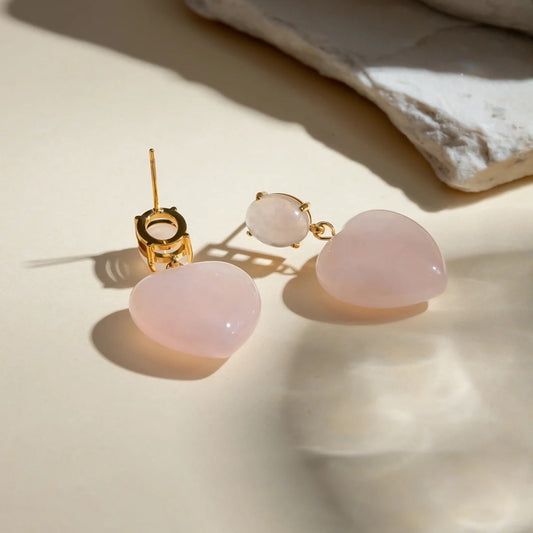 Rose Pink  Crystal Heart Earrings