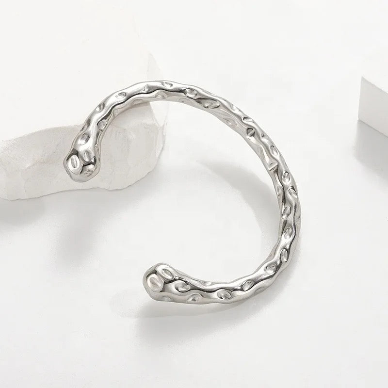 Hammer Silver Plated Open Bracelet