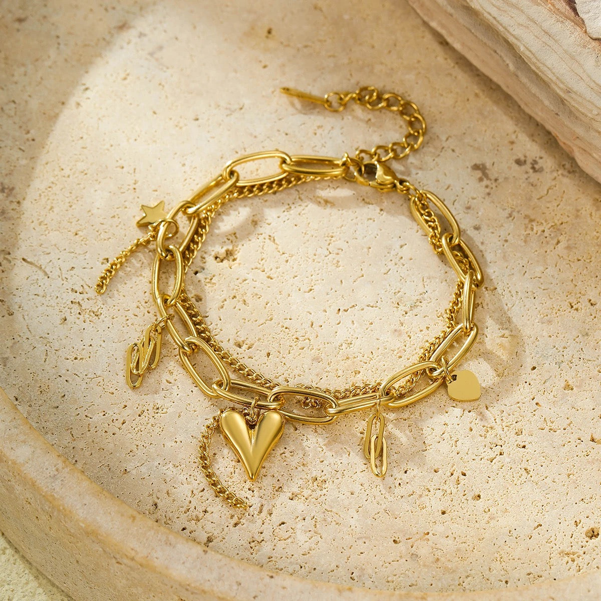 Dual Layer Heart Charm Bracelet