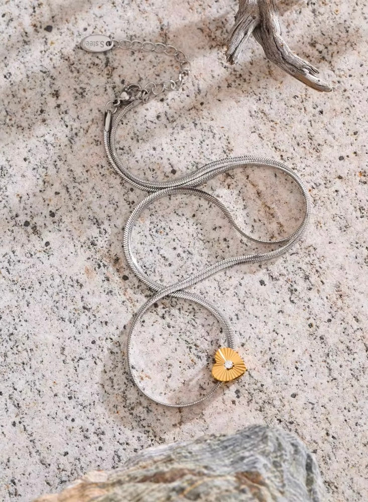 Dual Tone Heart Charm Necklace