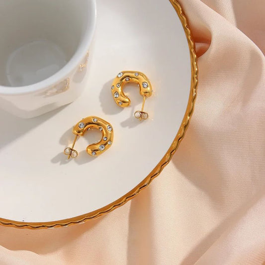 Chunky C ShapeZircon Hoop Earrings