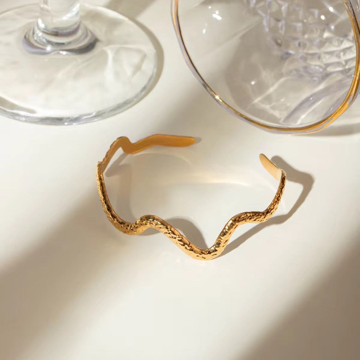 HAMMERED WAVE OPEN CUFF BANGLES