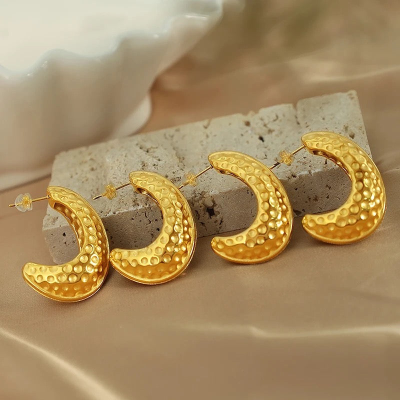 18k Gold Plated Hammer Moon Stud Earrings
