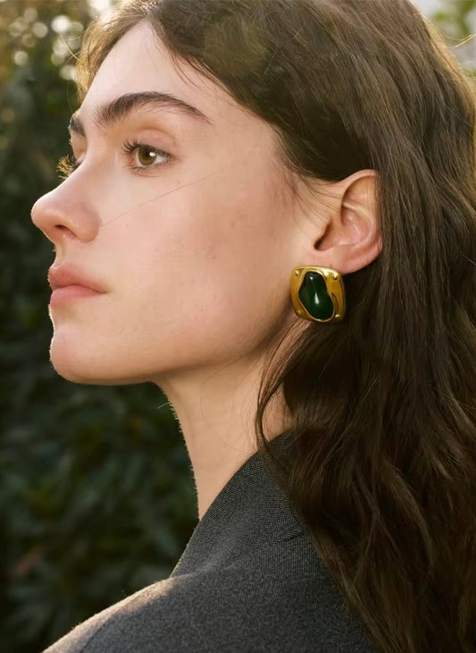 Green Stone Ear Studs