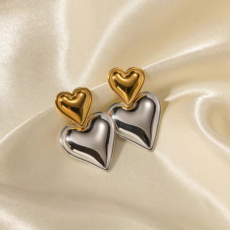 Two Tone Heart Earrings