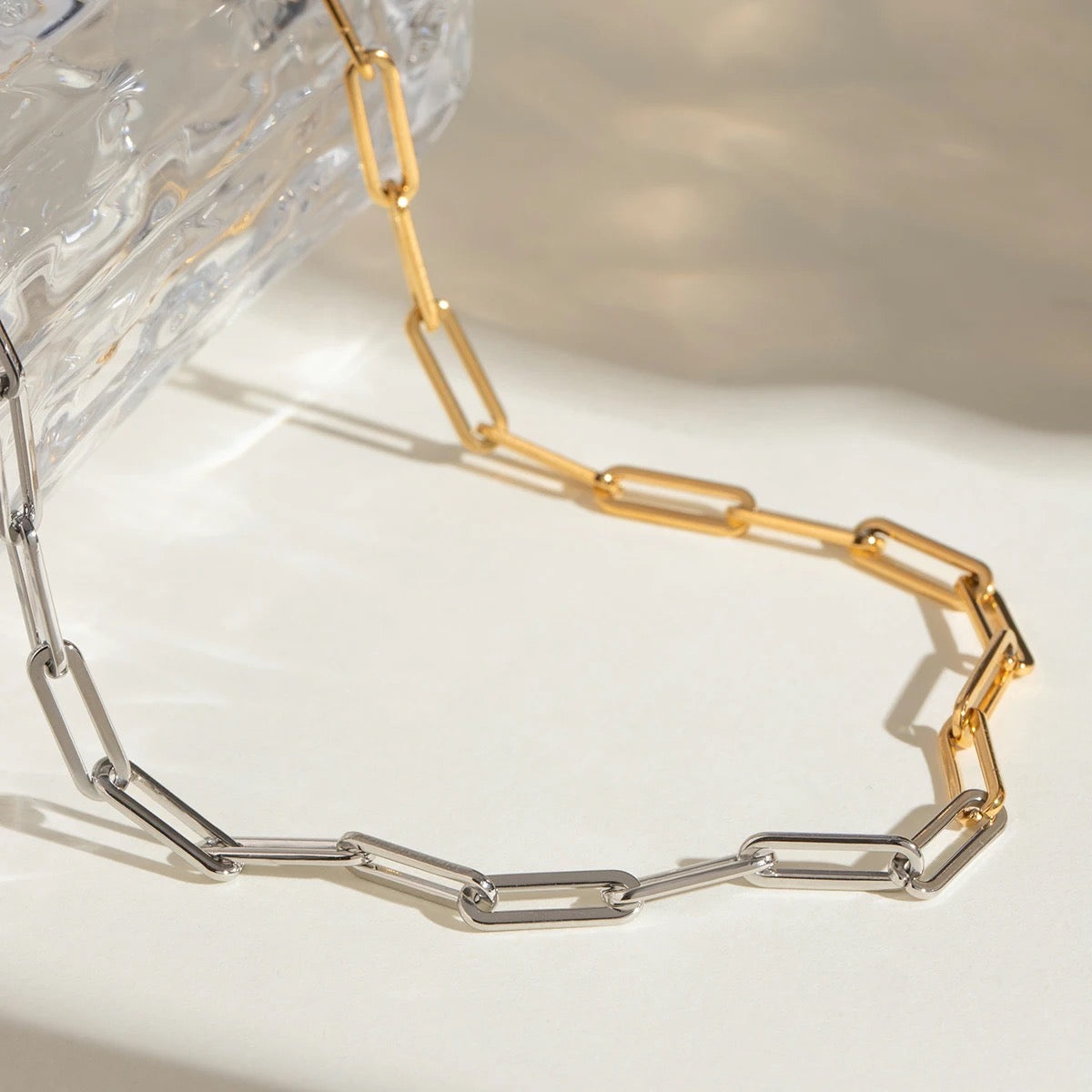 Dual Tone Paper Clip Chain Necklace