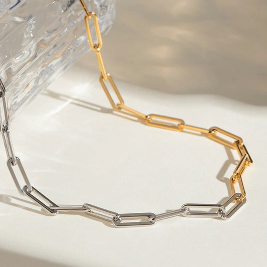 Dual Tone Paper Clip Chain Necklace