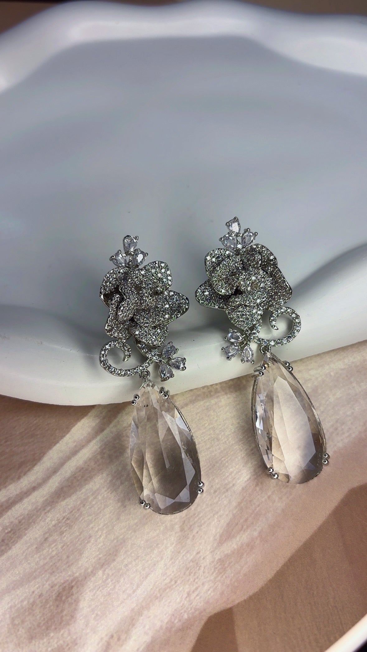 White Rose Diamond Earrings