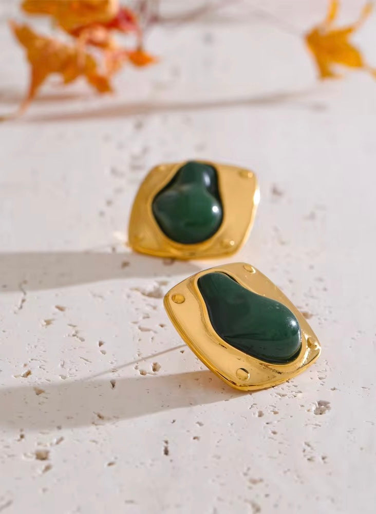Green Stone Ear Studs