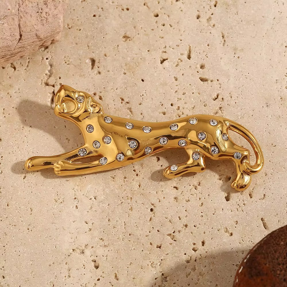 Golden Panther Zircon Brooch
