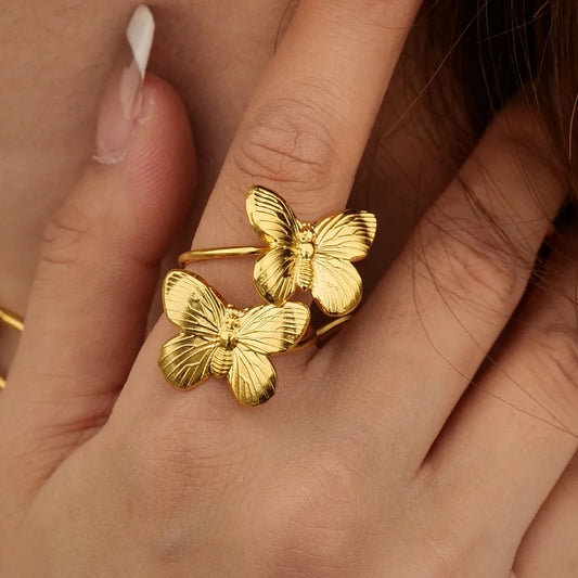 Dual Butterfly Adjustable Ring