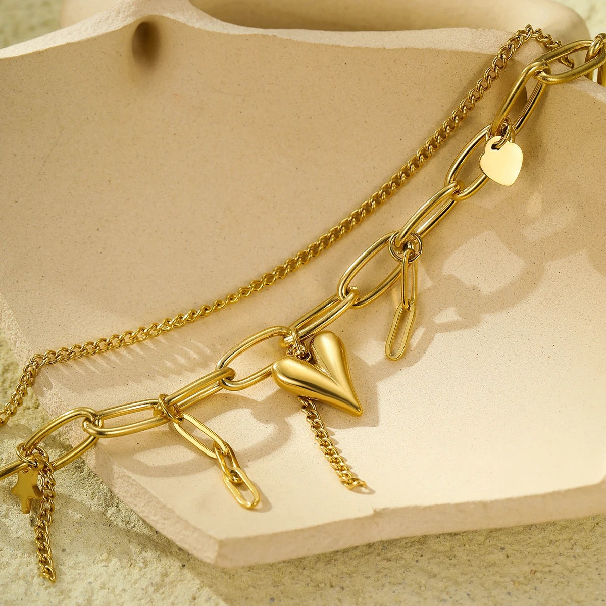 Dual Layer Heart Charm Bracelet
