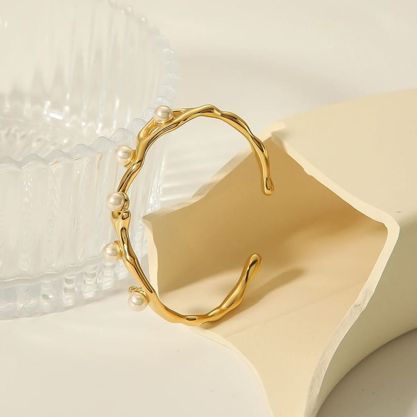 Pearl Open Bangle Bracelet