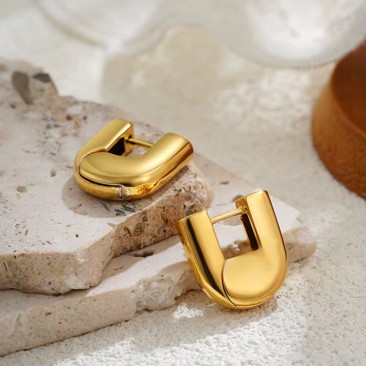 U Lock Gold Hoop Earrings