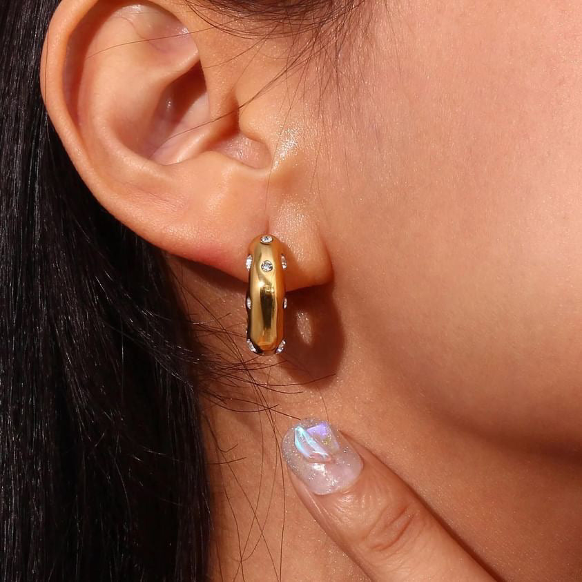 Chunky C ShapeZircon Hoop Earrings