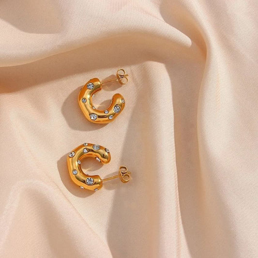 Chunky C ShapeZircon Hoop Earrings