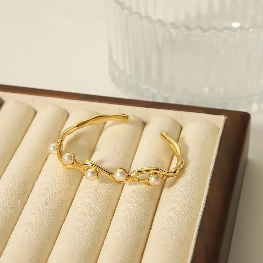 Pearl Open Bangle Bracelet