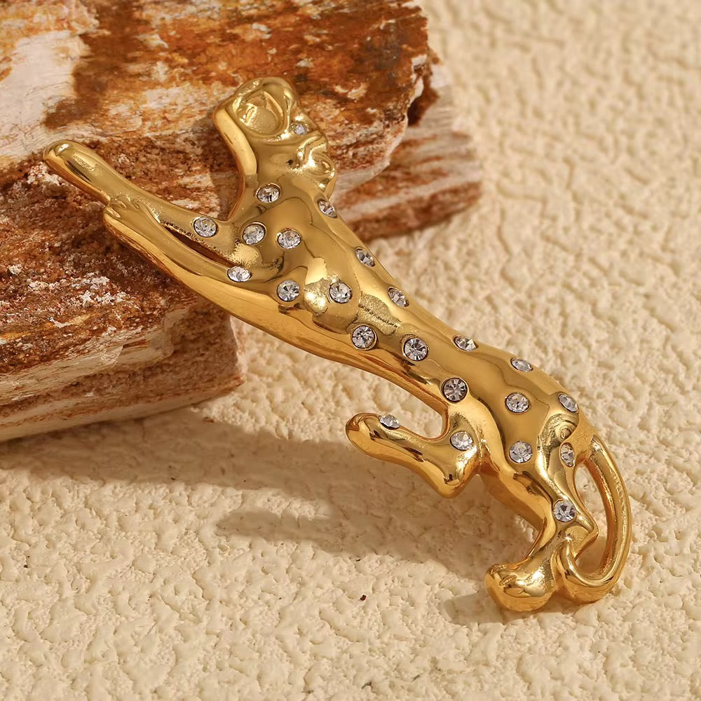 Golden Panther Zircon Brooch