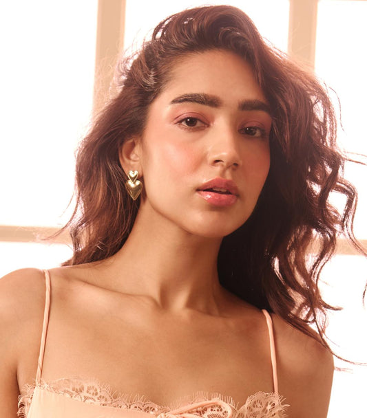 Gold Double Heart Earrings