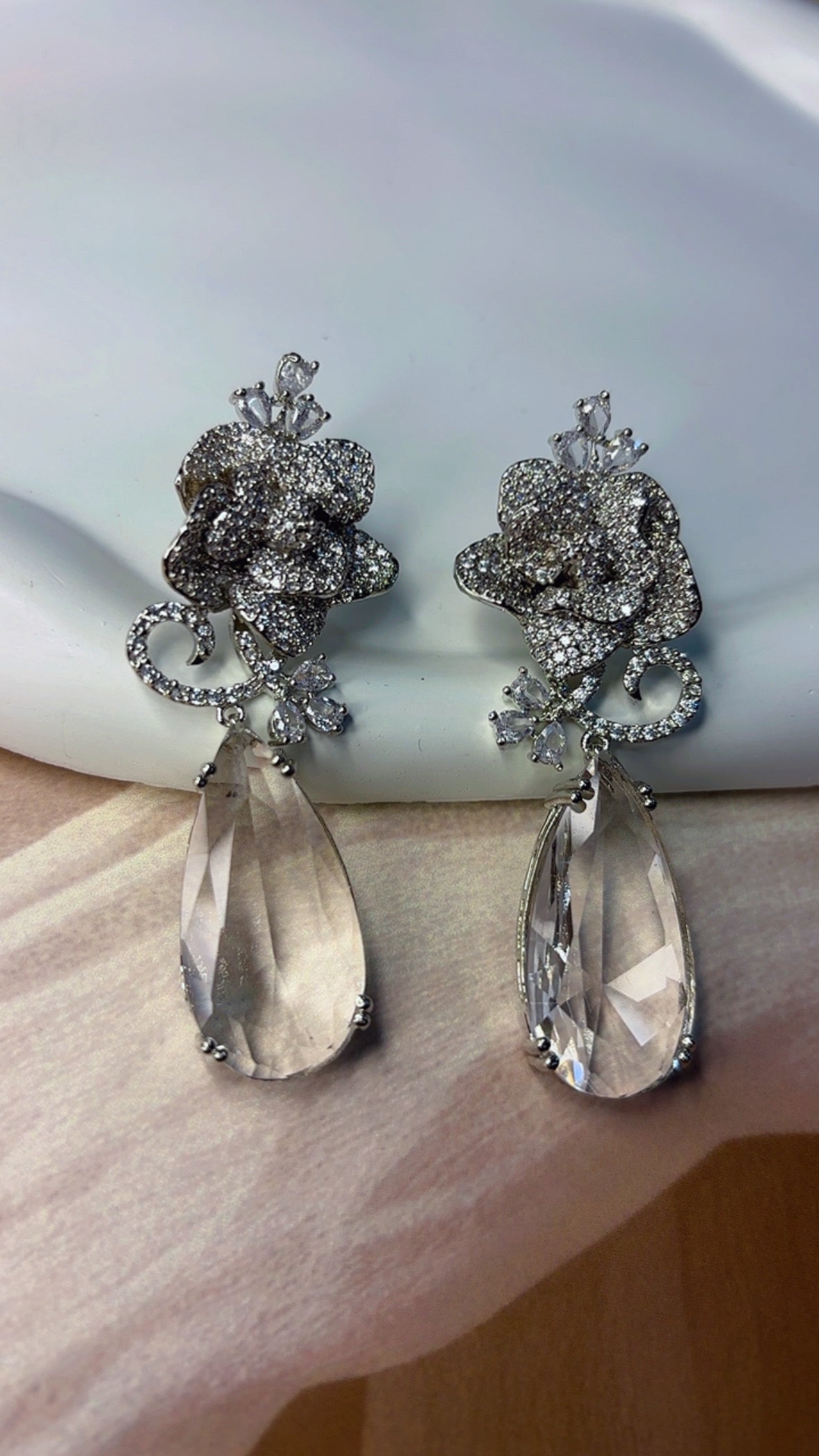 White Rose Diamond Earrings