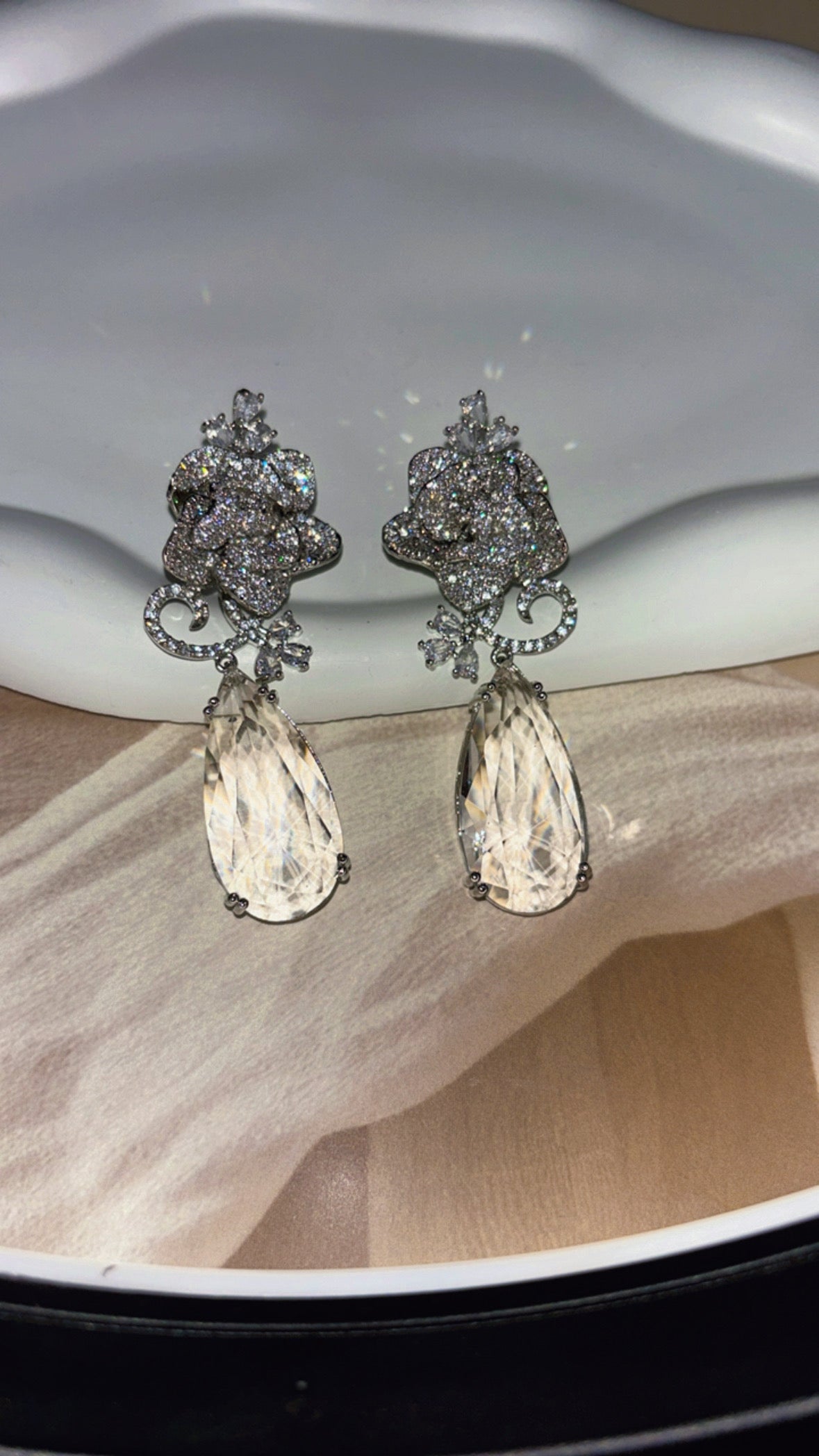White Rose Diamond Earrings