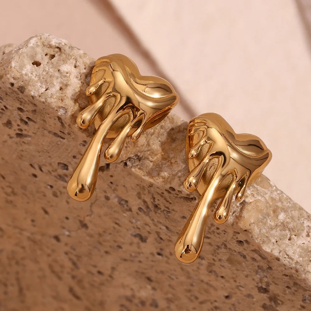 Melting Heart Gold Earrings