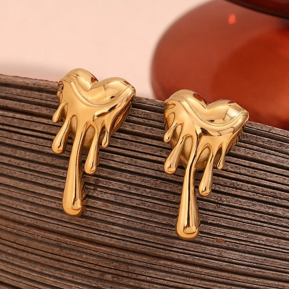 Melting Heart Gold Earrings