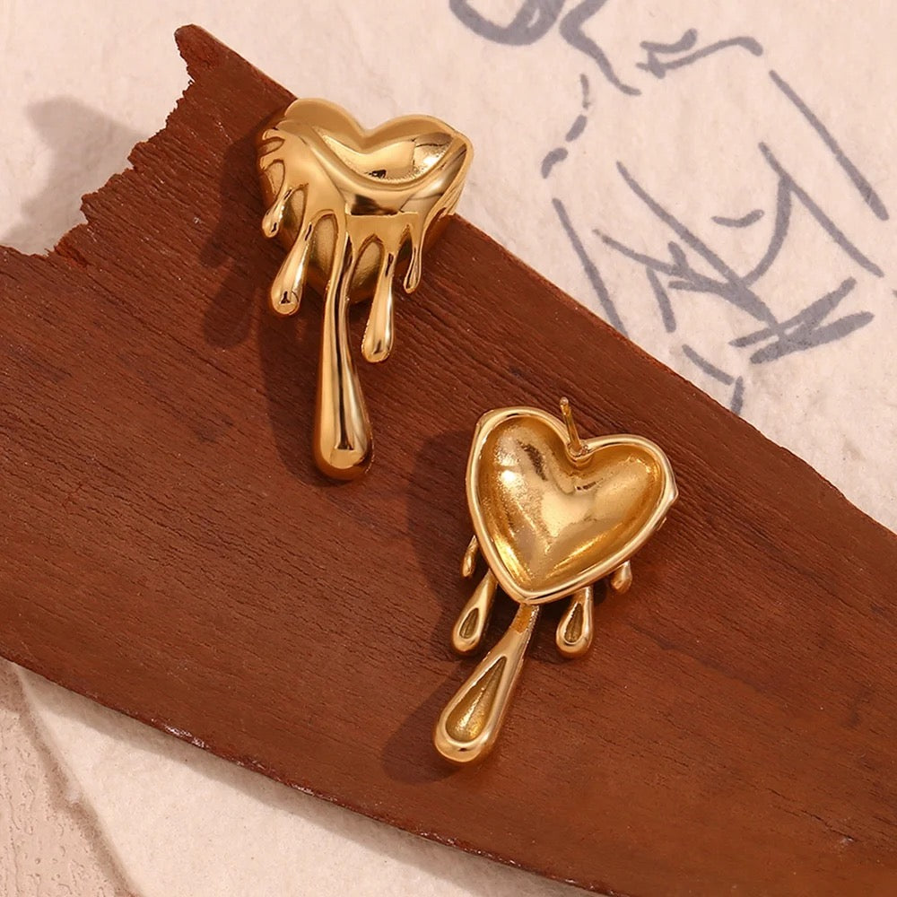 Melting Heart Gold Earrings