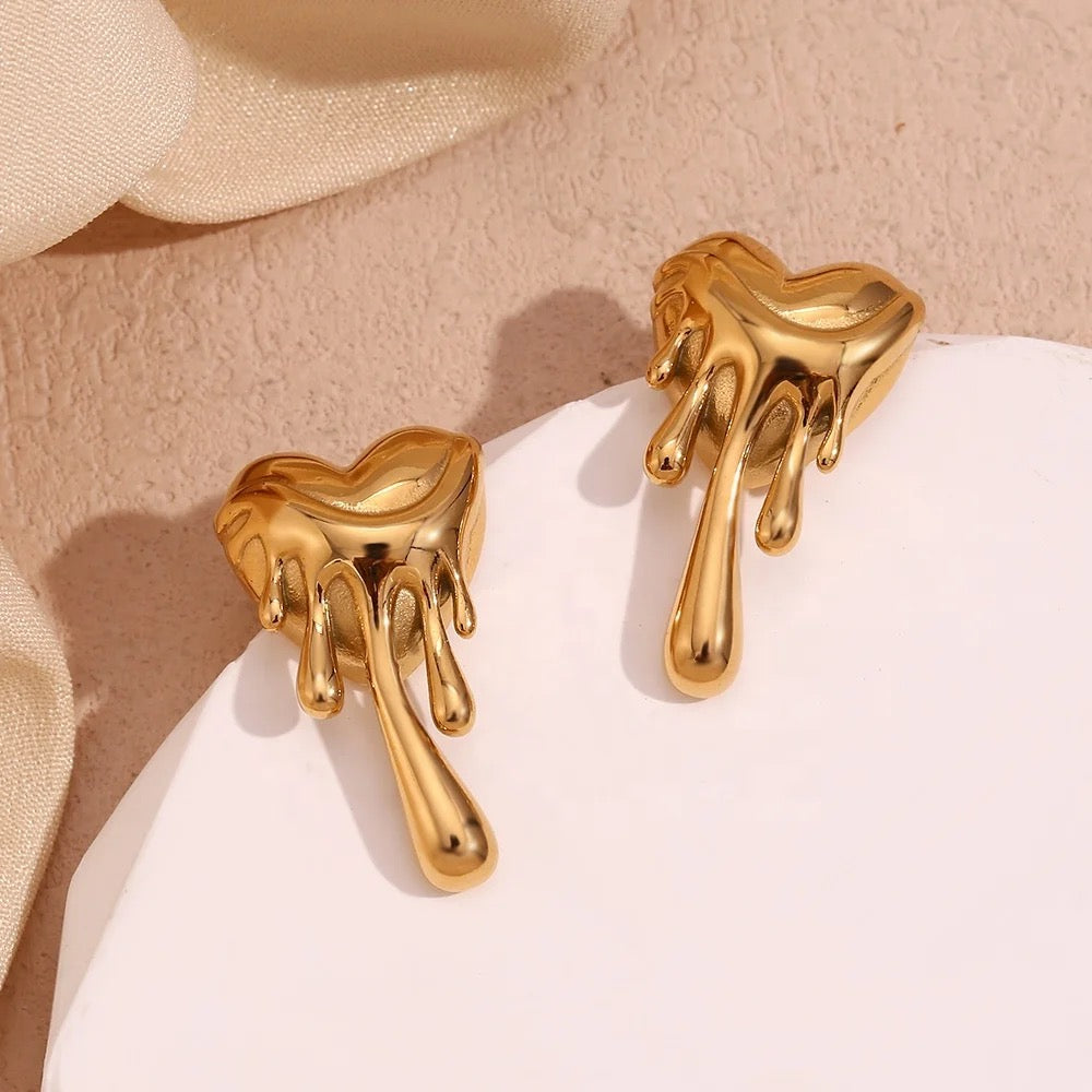 Melting Heart Gold Earrings