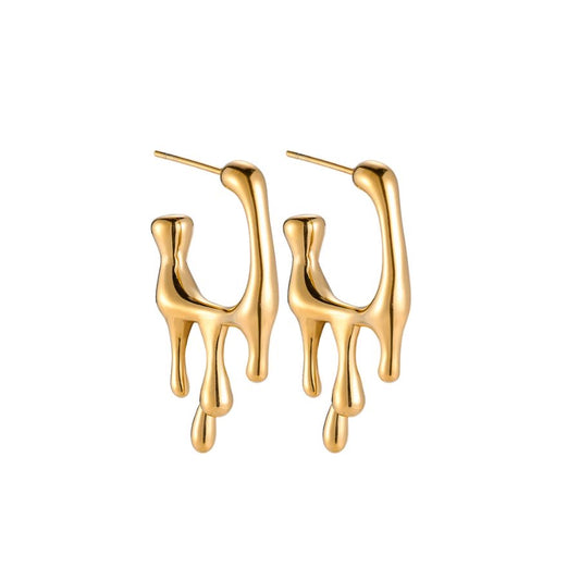Melting Drop Gold Earrings