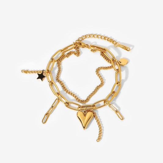 Dual Layer  Heart Charm Bracelet