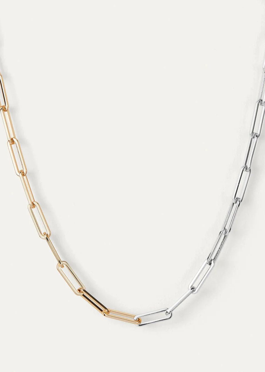 Dual Tone Paper Clip Chain Necklace