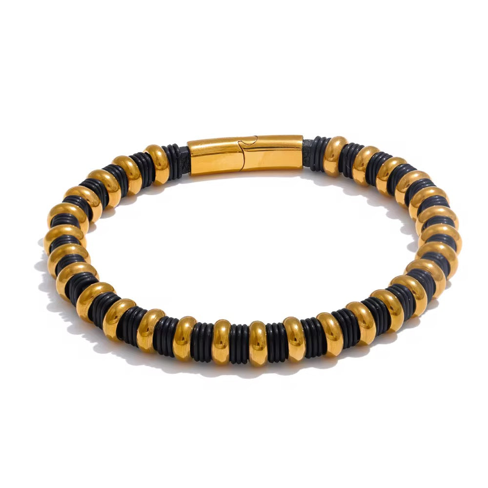 Leather Metal Beads Bracelet ( St-Steel )