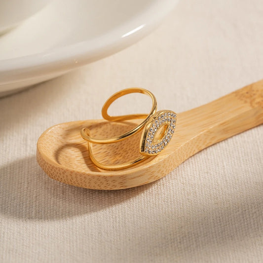Zircon Evil Eye Oval  Adjustable Ring