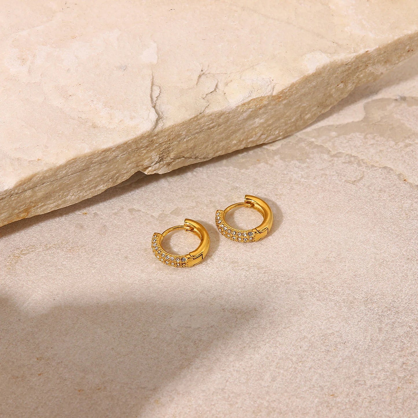 Gold Plated Mini Zircon Round Hoop Earrings