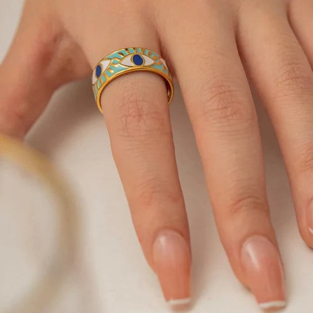 Luxury 18K Gold Plated Beads Eyes Layer Adjustable Ring