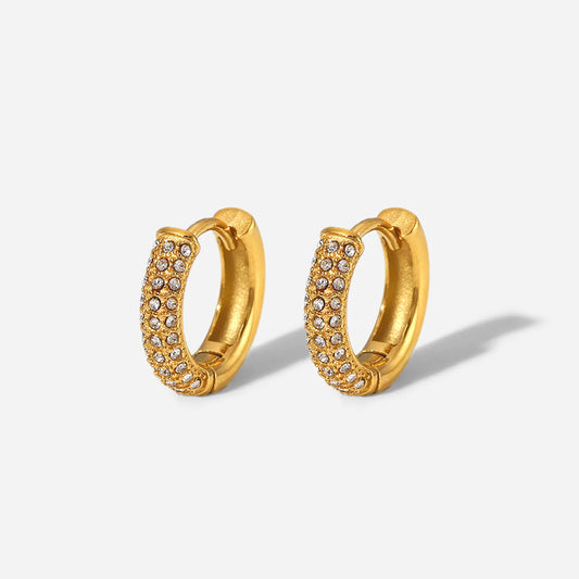 Gold Plated Mini Zircon Round Hoop Earrings