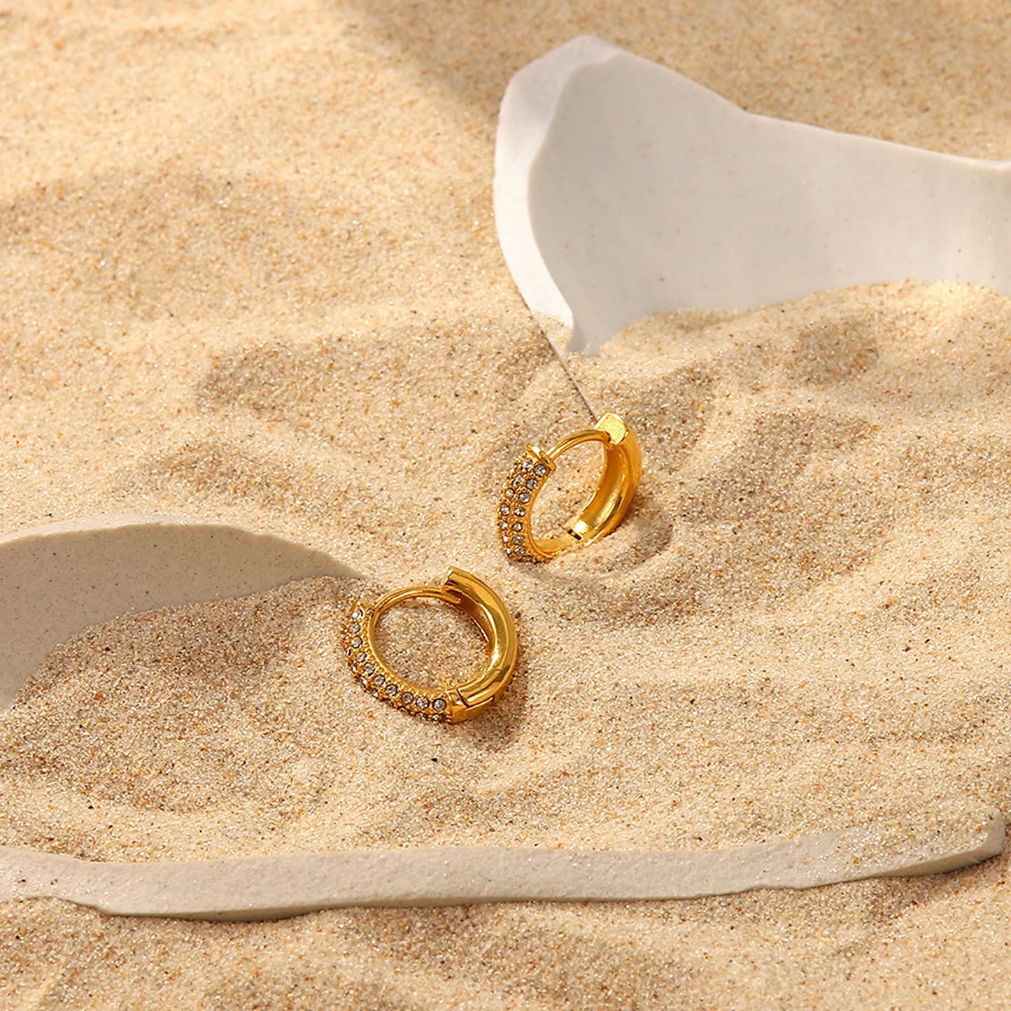 Gold Plated Mini Zircon Round Hoop Earrings