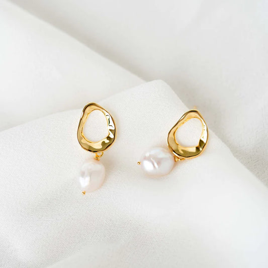 Water Pearl Gold Plated Earrings