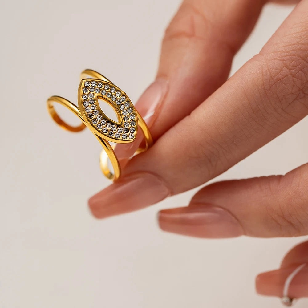 Zircon Evil Eye Oval  Adjustable Ring