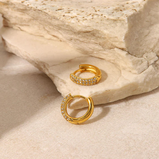 Gold Plated Mini Zircon Round Hoop Earrings