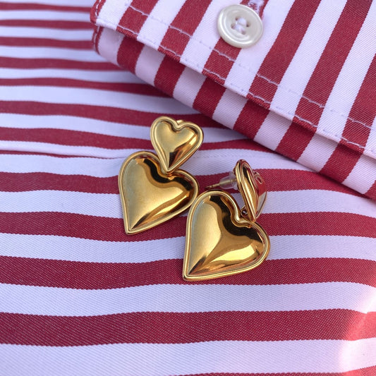 Gold Double Heart Earrings